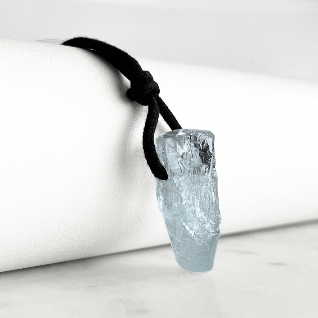 Raw OOAK Aquamarine Gemstone Pendant - Oceanic Clarity by Luck Strings.