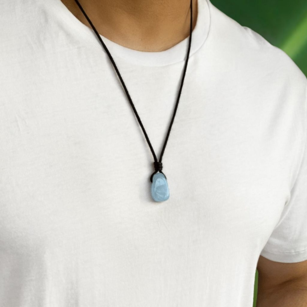 Luck Strings-Stylish aquamarine necklace for men with adjustable sliding knots made from natural gemstones