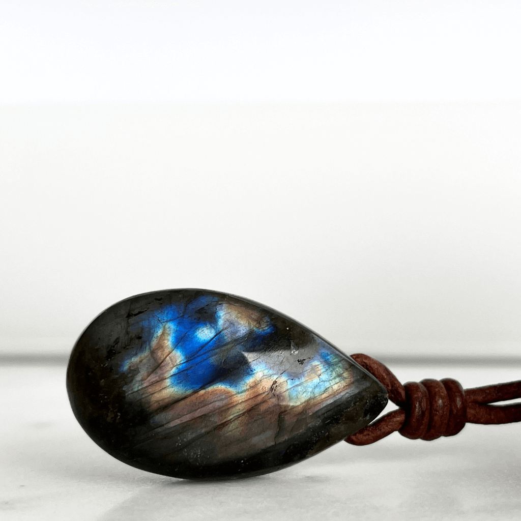 Labradorite Drop Gemstone Pendant OOAK - A symbol of mystical elegance and transformation by Luck Strings.