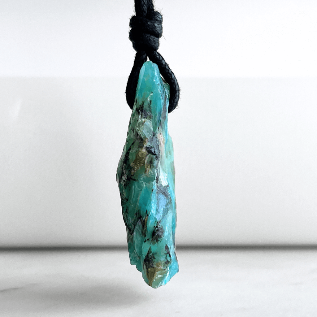 Andean Blue Opal OOAK Gemstone Pendant Necklace - A symbol of tranquil elegance and self-expression by Luck Strings.