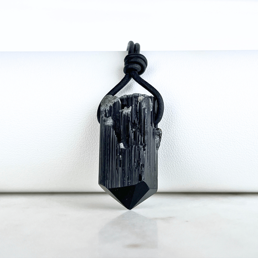 Raw Black Tourmaline Charm Necklace - A symbol of protection and positivity by Luck Strings.