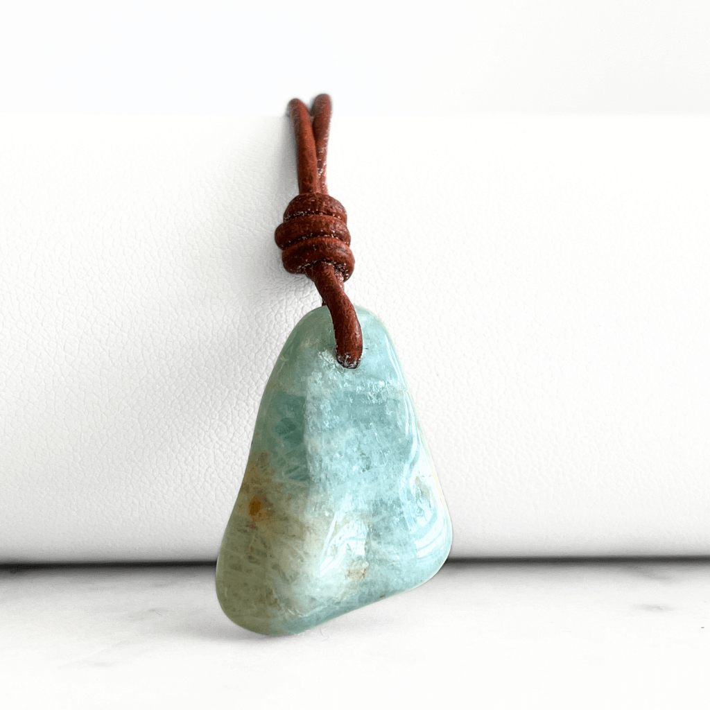 Aquamarine OOAK Gemstone Pendant Necklace - Tranquil Harmony by Luck Strings.
