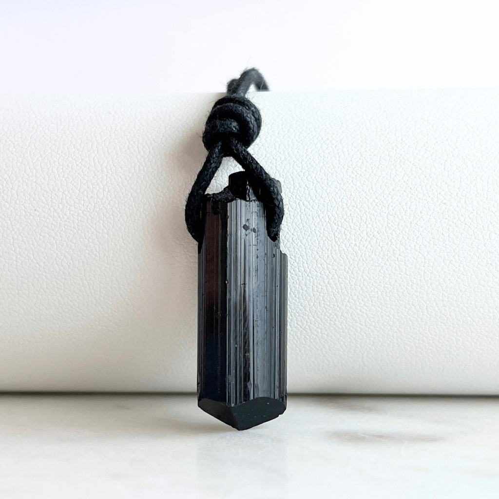 Raw Black Tourmaline OOAK Point Pendant Necklace - A symbol of grounding and resilience by Luck Strings.