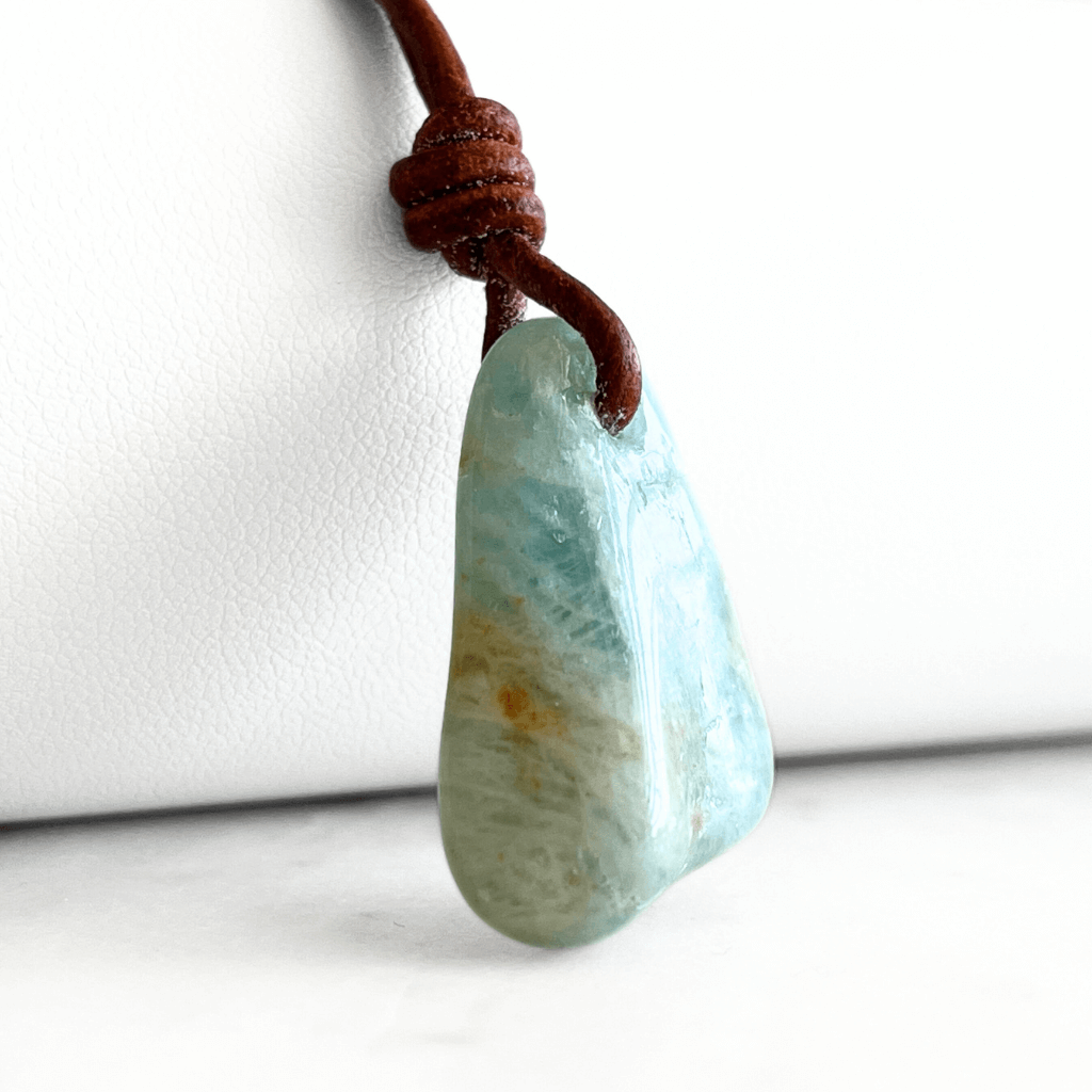 Aquamarine OOAK Gemstone Pendant Necklace - Tranquil Harmony by Luck Strings.