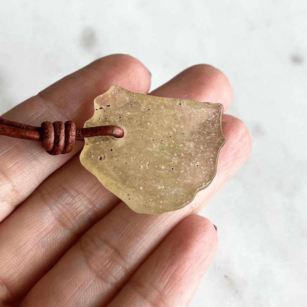 Raw Libyan Desert Glass Pendant - Unique OOAK Piece by Luck Strings.