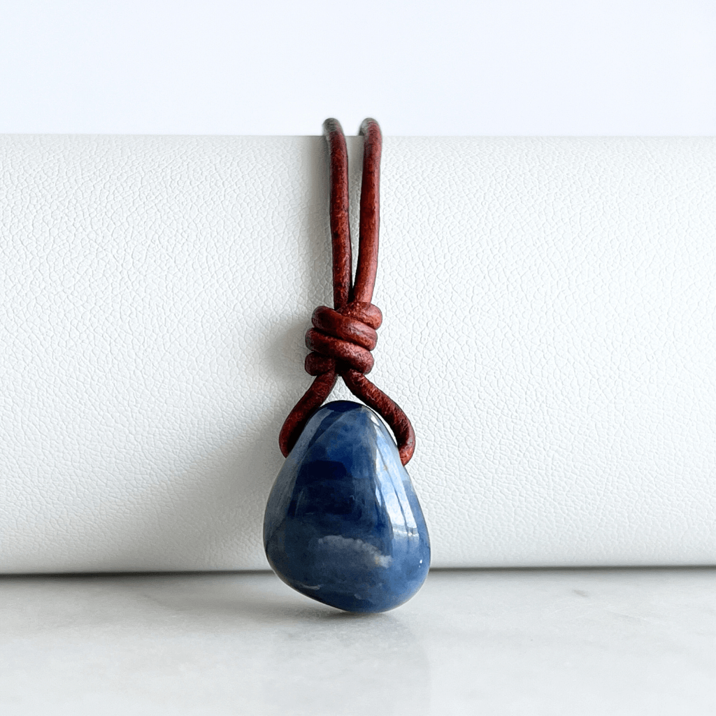Natural OOAK Blue Sapphire Gemstone Pendant Necklace - Divine Elegance by Luck Strings.