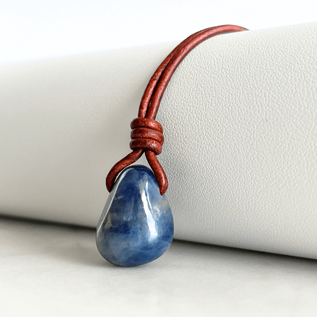 Natural OOAK Blue Sapphire Gemstone Pendant Necklace - Divine Elegance by Luck Strings.