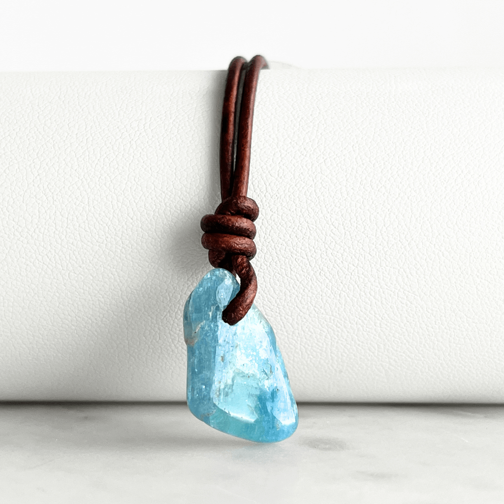 Natural Small Aquamarine Gemstone Pendant Necklace - Tranquil Waters by Luck Strings.