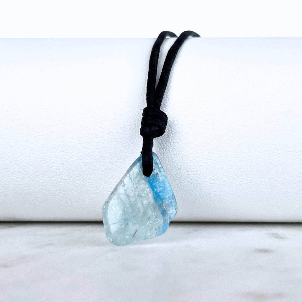 Raw Small Aquamarine OOAK Gemstone Pendant Cord Necklace - A symbol of calm and clarity by Luck Strings.