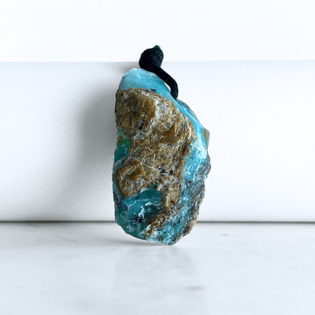 OOAK Raw Andean Opal Gemstone Pendant - Mountain Serenity by Luck Strings.