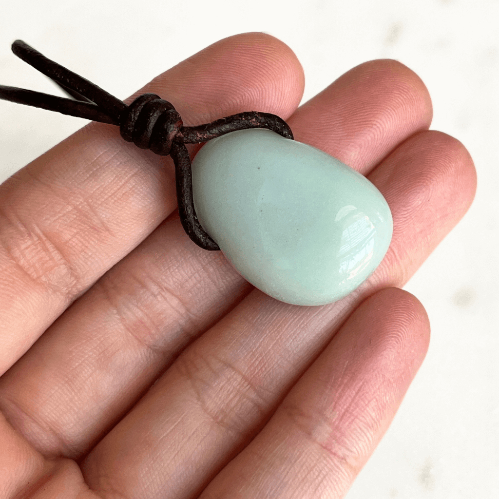 Aquamarine Drop Gemstone Pendant - Oceanic Serenity by Luck Strings.