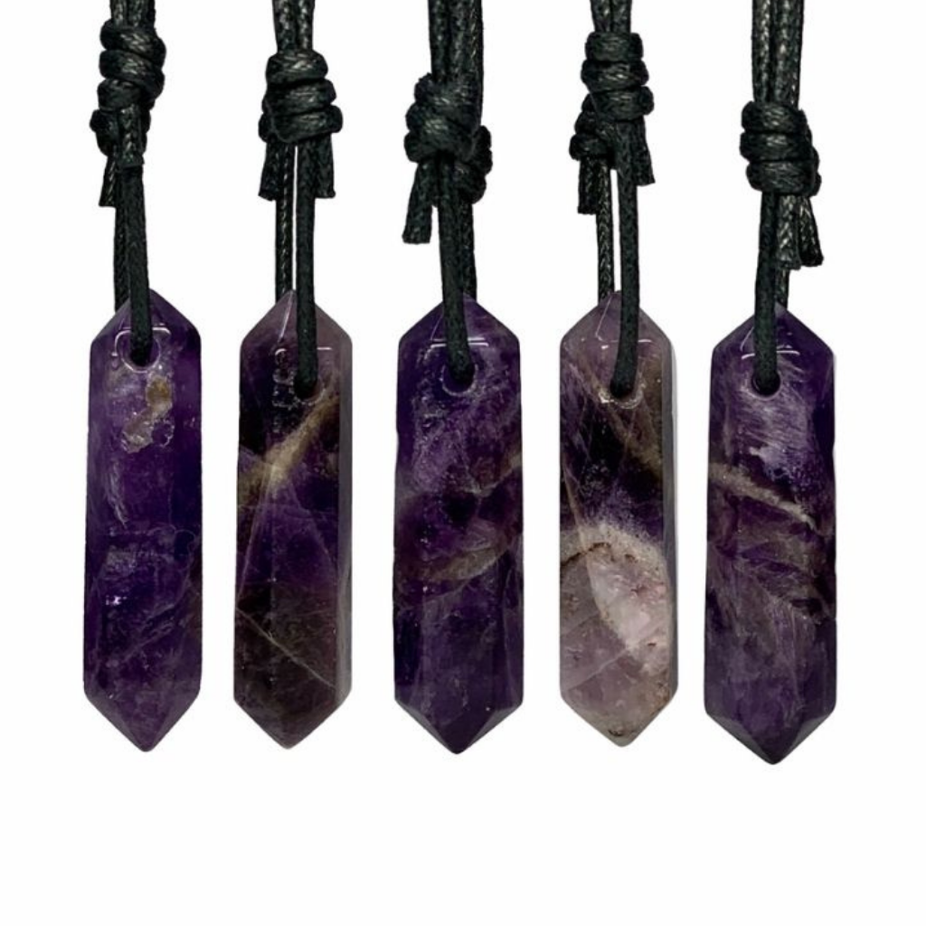 NATURAL AMETHYST POINT NECKLACE FOR MEN AND WOMEN-Luck Strings