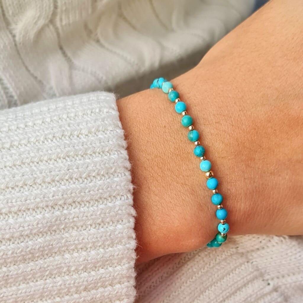 Natural turquoise solid gold bracelet - Luck Strings