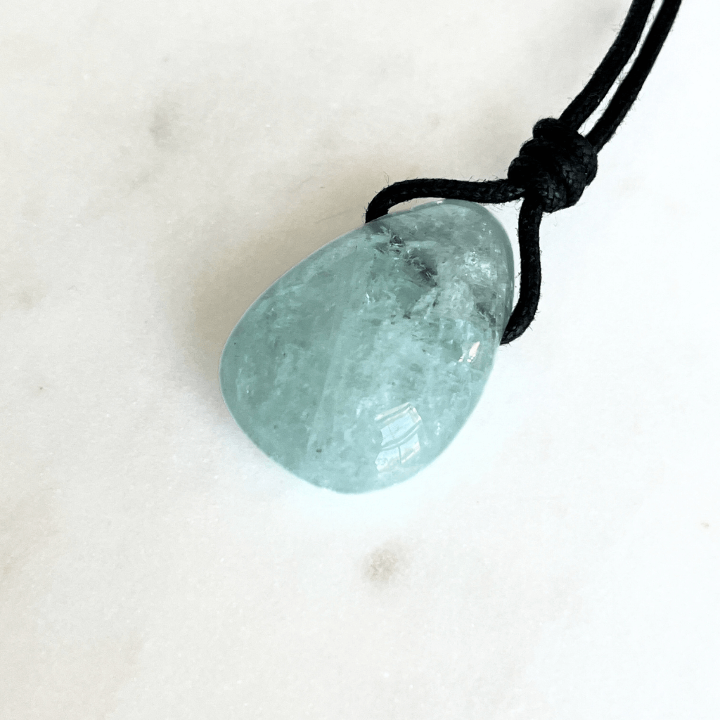 Aquamarine Drop Gemstone Pendant - Clear Serenity by Luck Strings.