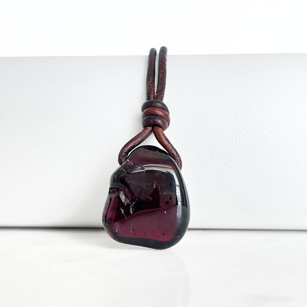 Natural Red Garnet Pendant Necklace OOAK - Passionate Elegance by Luck Strings.