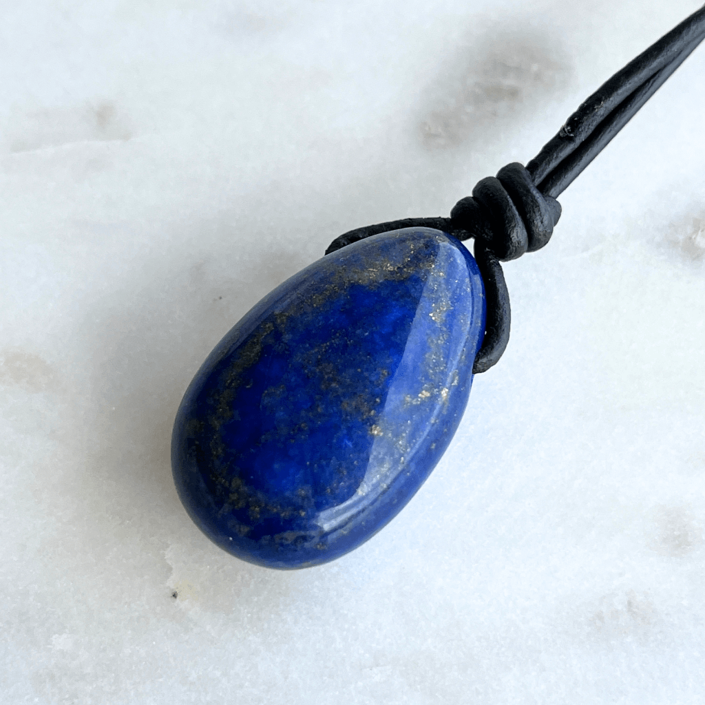 Lapis Lazuli Drop Gemstone Pendant Necklace - Regal beauty by Luck Strings.