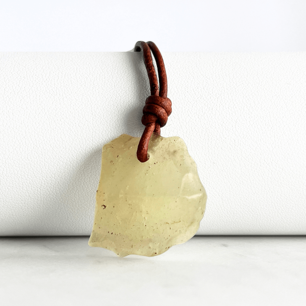 Raw Libyan Desert Glass Pendant - Unique OOAK Piece by Luck Strings.