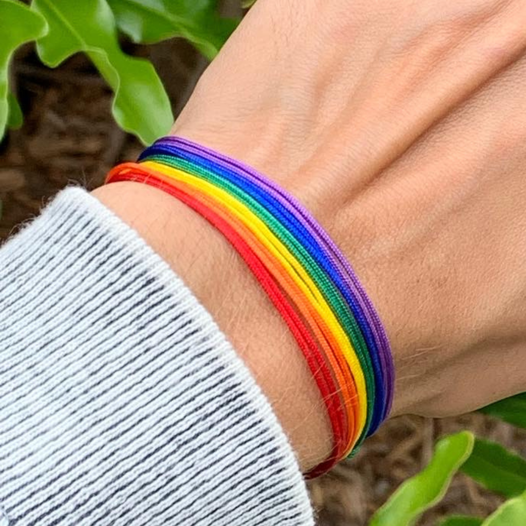Unisex adjustable Nylon Cord Pride Bracelet Set in vibrant colors, showcasing water-resistant and sporty style, ideal for beach, sports, and everyday wear - Luck Strings