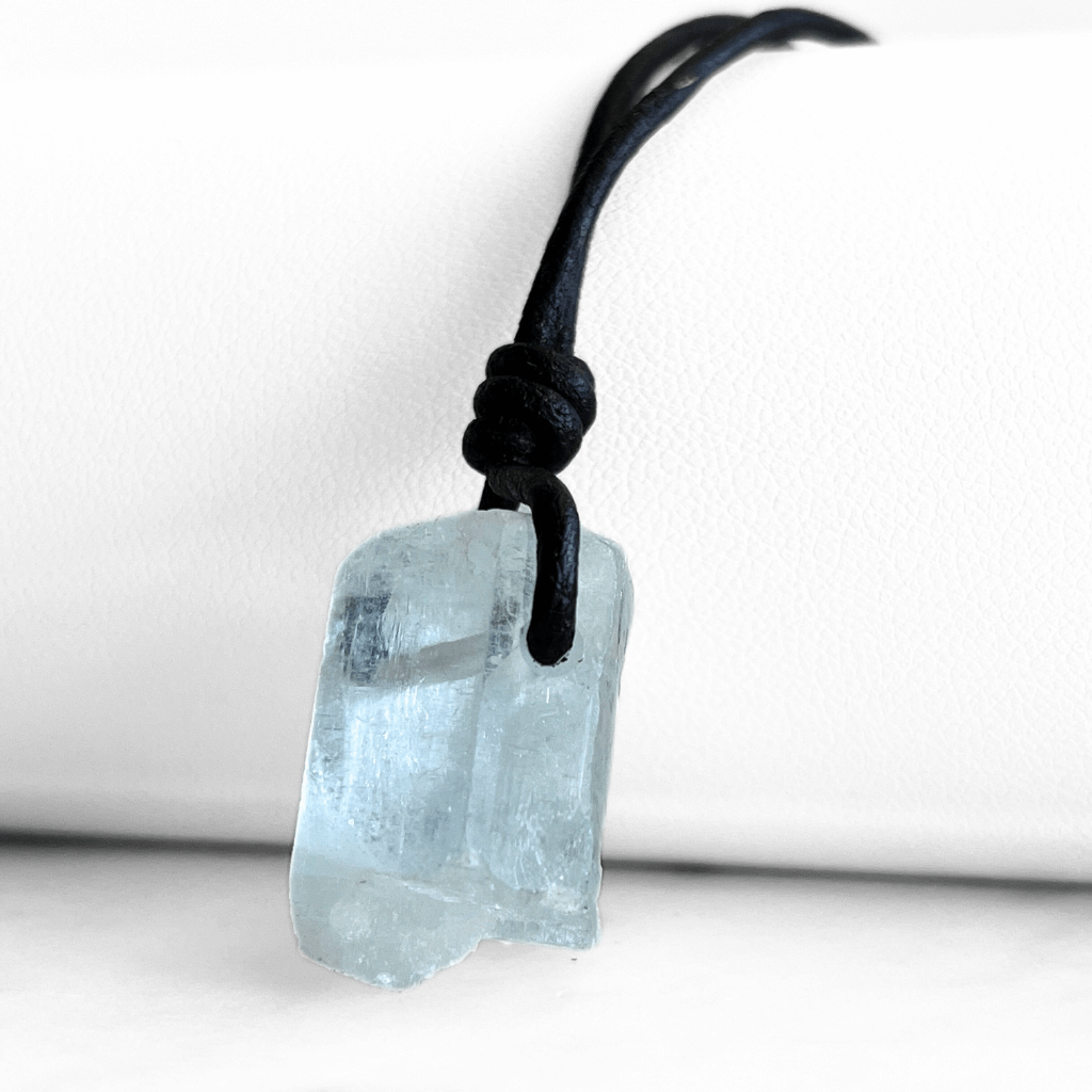 Raw OOAK Aquamarine Gemstone Pendant - Natural Serenity by Luck Strings.