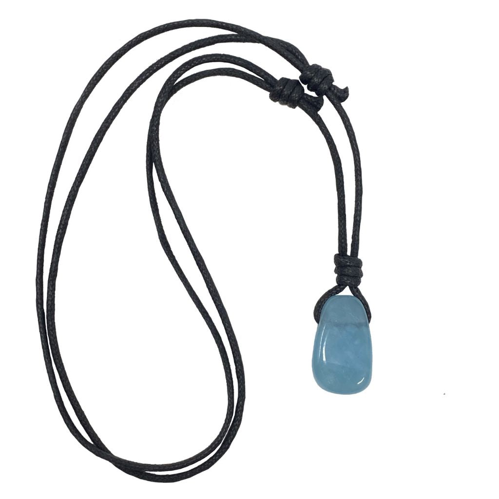 Luck Strings-Handcrafted aquamarine necklace with adjustable sliding knots made from natural gemstones