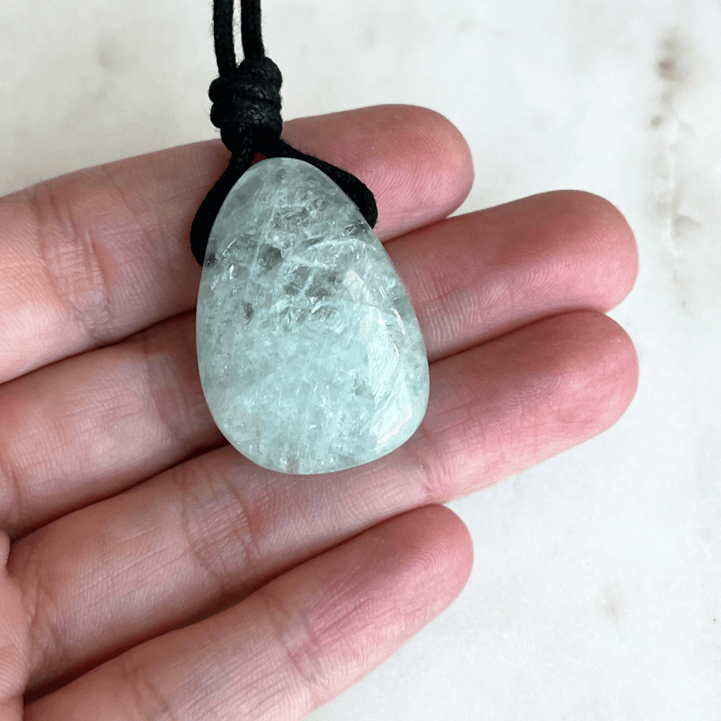 Aquamarine Drop Gemstone Pendant - Clear Serenity by Luck Strings.