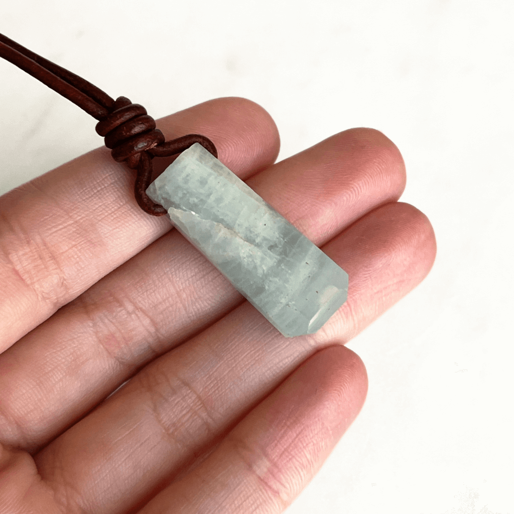 OOAK Aquamarine Gemstone Pendant Necklace - Tranquil Waters by Luck Strings.