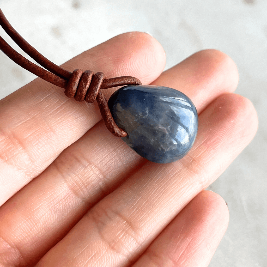 Natural OOAK Blue Sapphire Gemstone Pendant Necklace - Divine Elegance by Luck Strings.