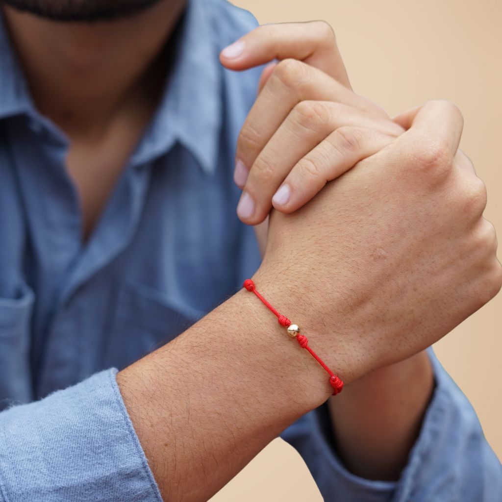 14K Solid Gold Bead Red String Bracelet