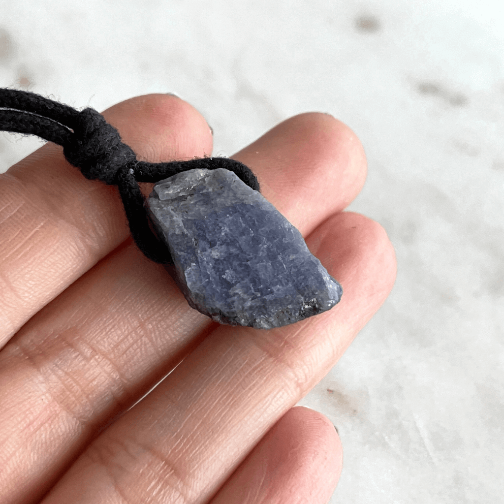 Natural Raw Tanzanite Gemstone Pendant Necklace - Unearthed Beauty by Luck Strings.