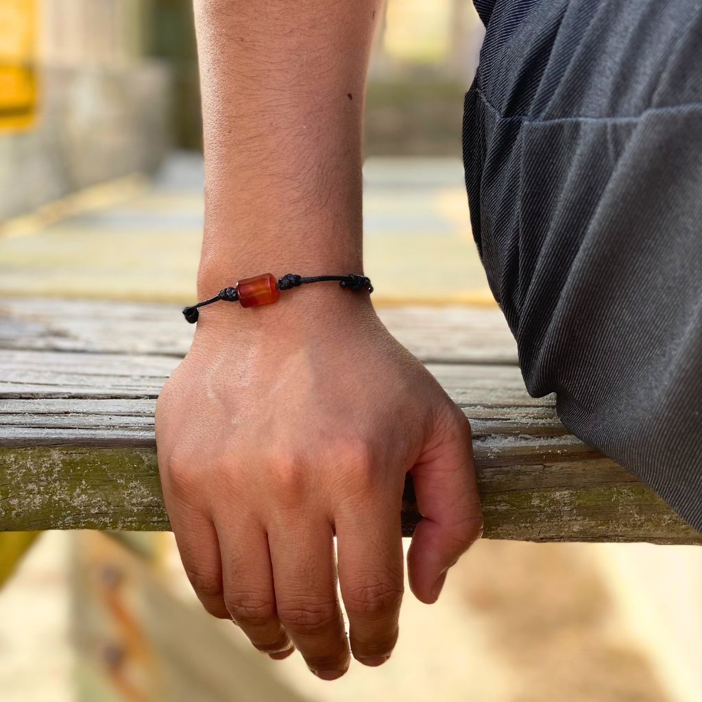 Adjustable Carnelian Cylinder Bracelet - Luck Strings