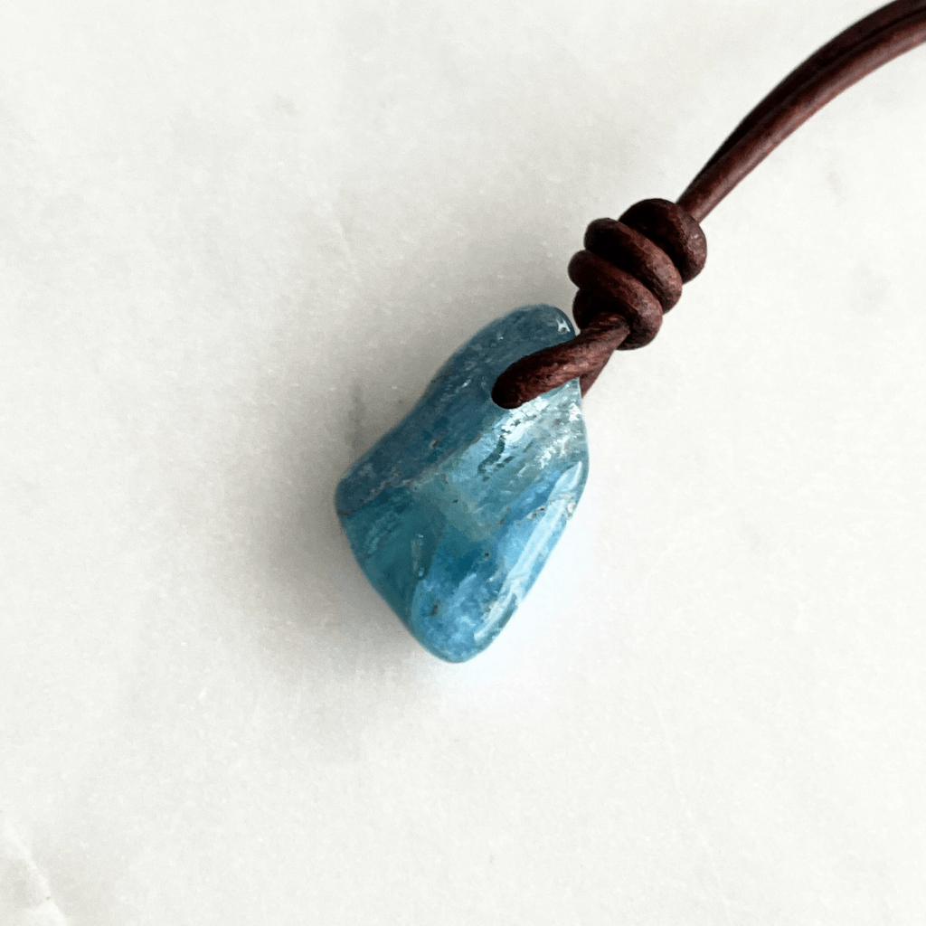 Natural Small Aquamarine Gemstone Pendant Necklace - Tranquil Waters by Luck Strings.