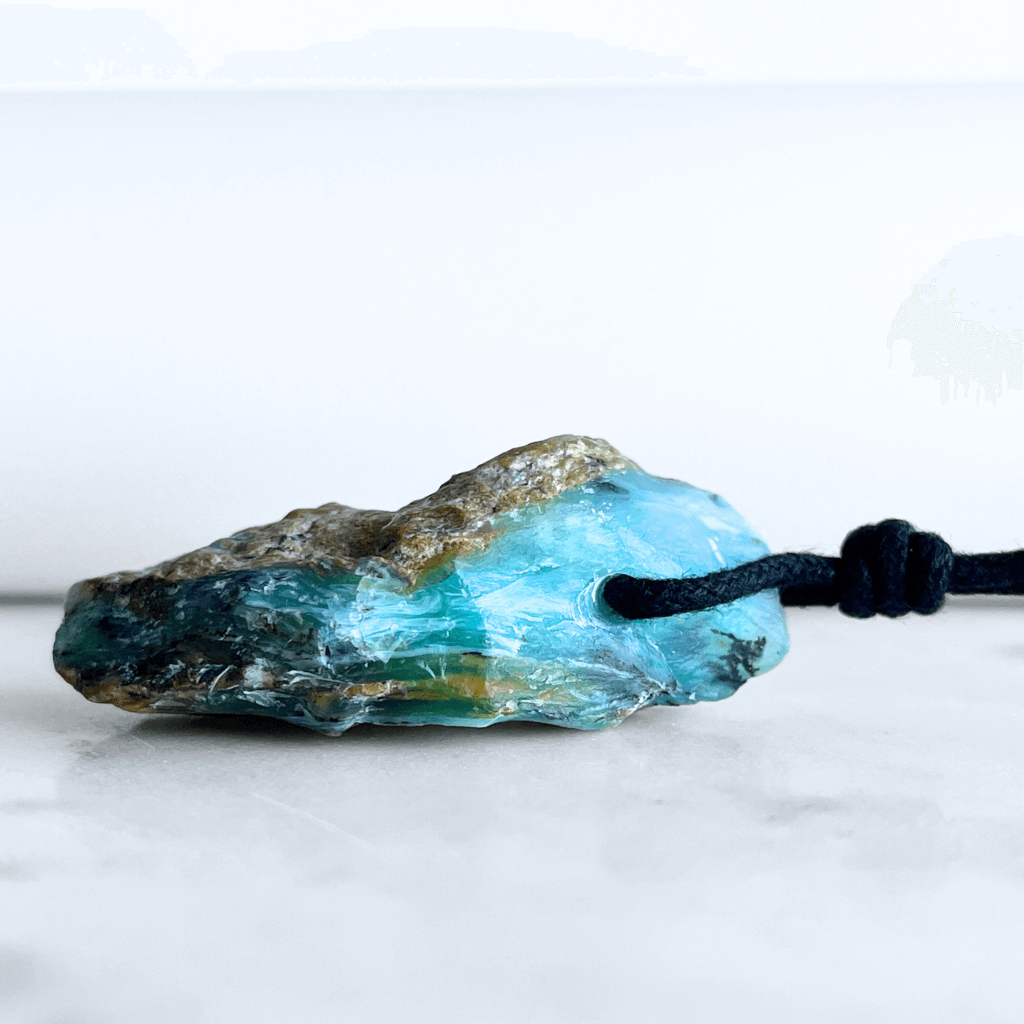OOAK Raw Andean Opal Gemstone Pendant - Mountain Serenity by Luck Strings.