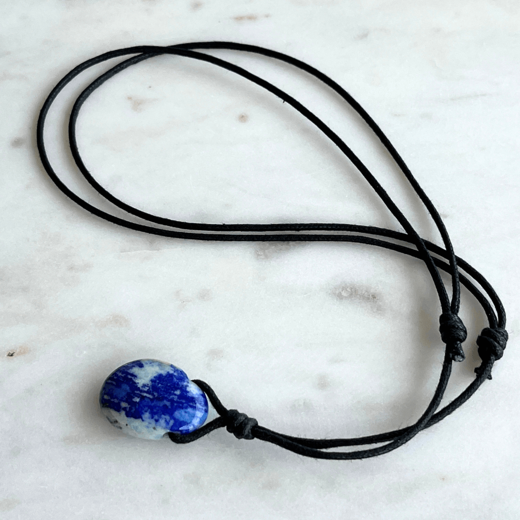 Lapis Lazuli Drop Gemstone Pendant Necklace - Cosmic connection by Luck Strings.