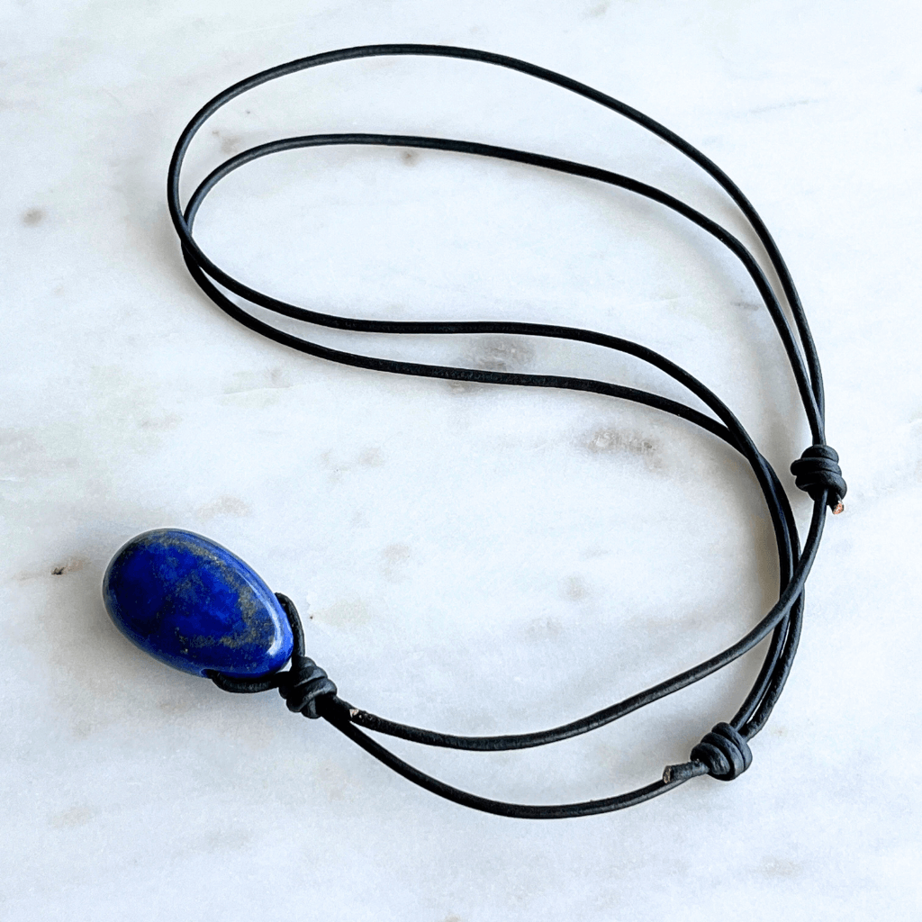 Lapis Lazuli Drop Gemstone Pendant Necklace - Regal beauty by Luck Strings.