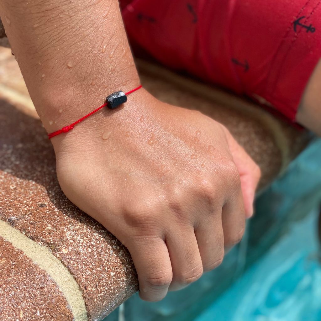 Black Tourmaline Bracelet in Red/Black - Protection