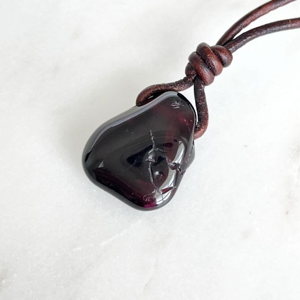 Natural Red Garnet Pendant Necklace OOAK - Passionate Elegance by Luck Strings.
