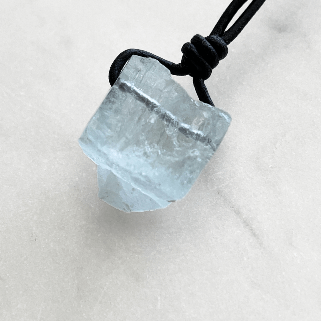 Raw OOAK Aquamarine Gemstone Pendant - Natural Serenity by Luck Strings.