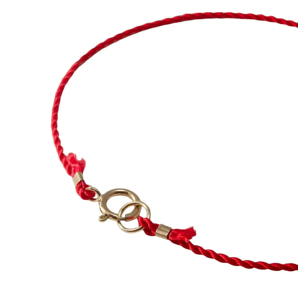 Red silky cord bracelet with solid gold secure spring ring clasp, showcasing a minimalist and elegant design. - Luck Strings