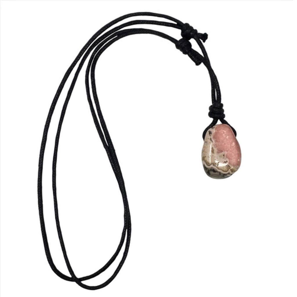 Luck Strings-Handcrafted rhodochrosite necklace with adjustable sliding knots made from natural gemstones