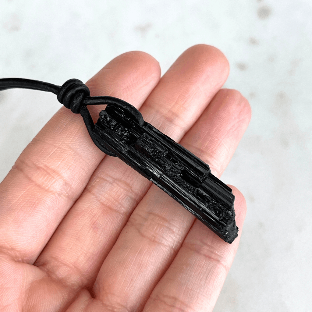 Natural Raw Black Tourmaline Pendant - A grounding and balancing symbol by Luck Strings.