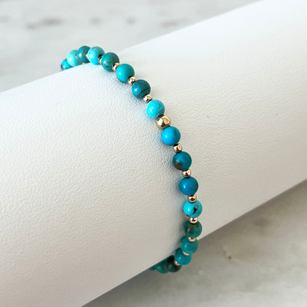 Natural turquoise solid gold bracelet - Luck Strings