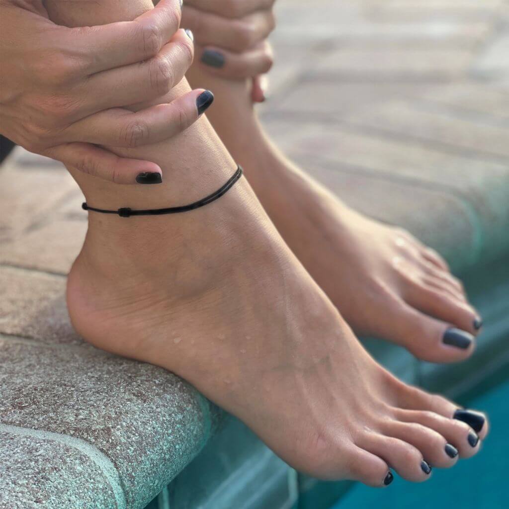 Adjustable Moon Cut Stazione Bead Anklet (Silver)