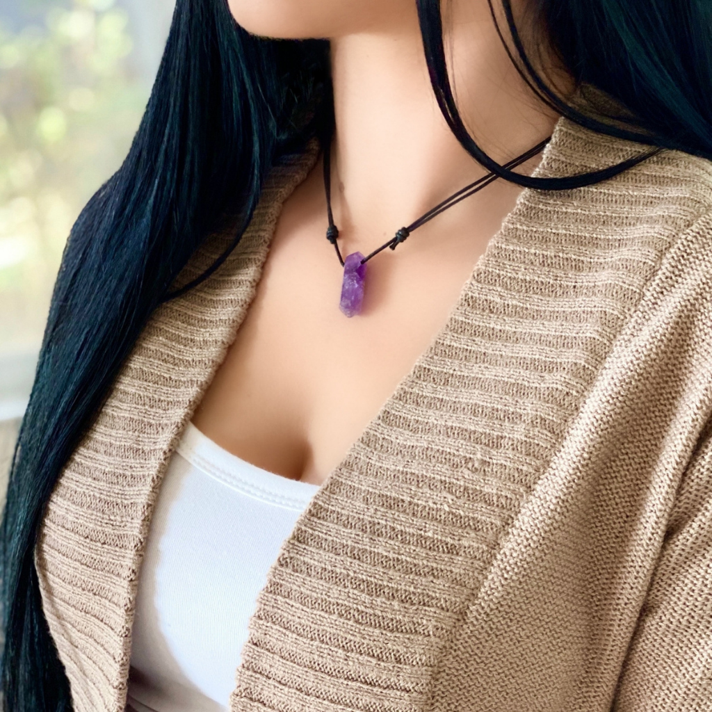 AMETHYST CRYSTAL POINT NECKLACE FOR MEN AND WOMEN-Luck Strings