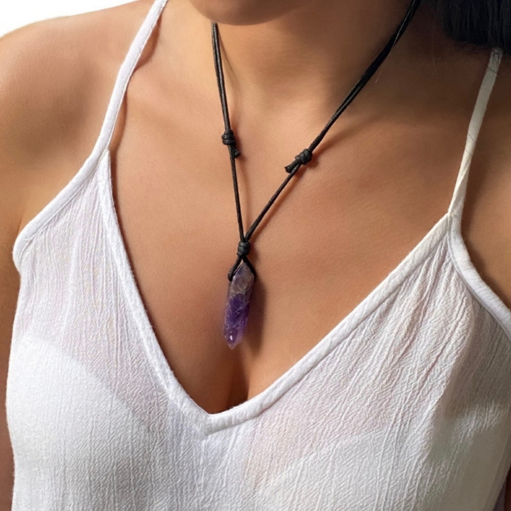 AMETHYST POINT NECKLACE-Luck Strings