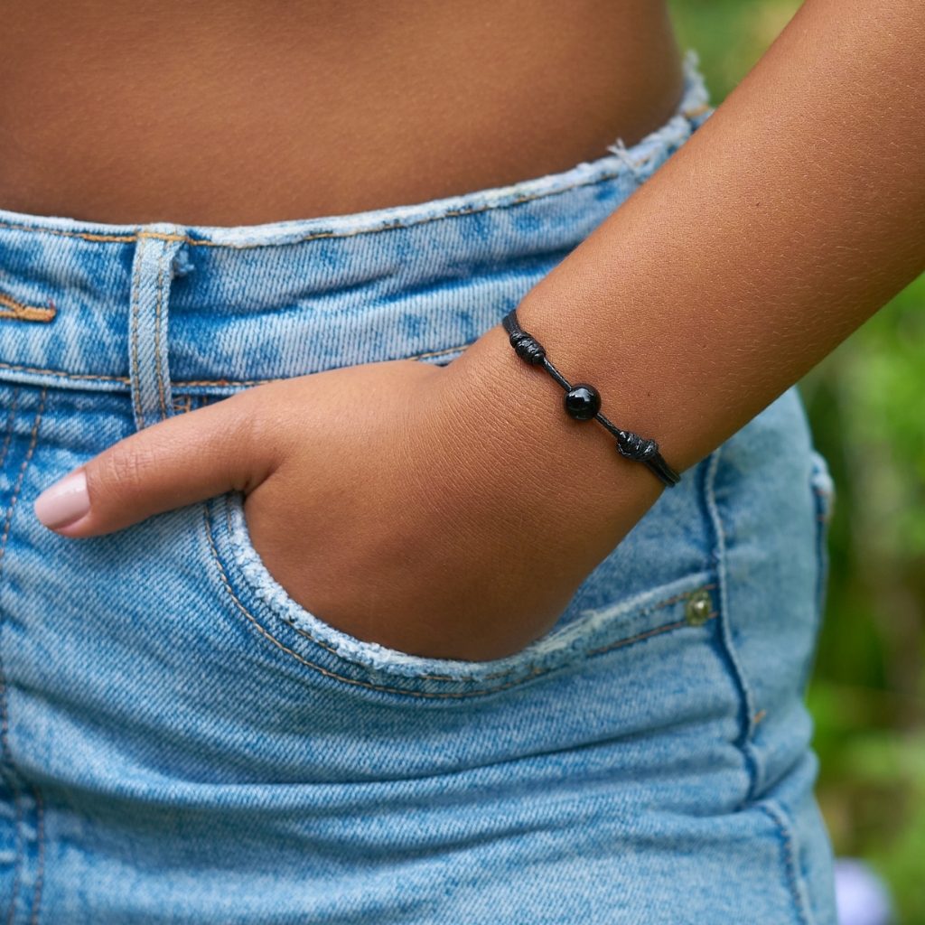 BLACK TOURMALINE ADJUSTABLE BRACELET-Luck Strings