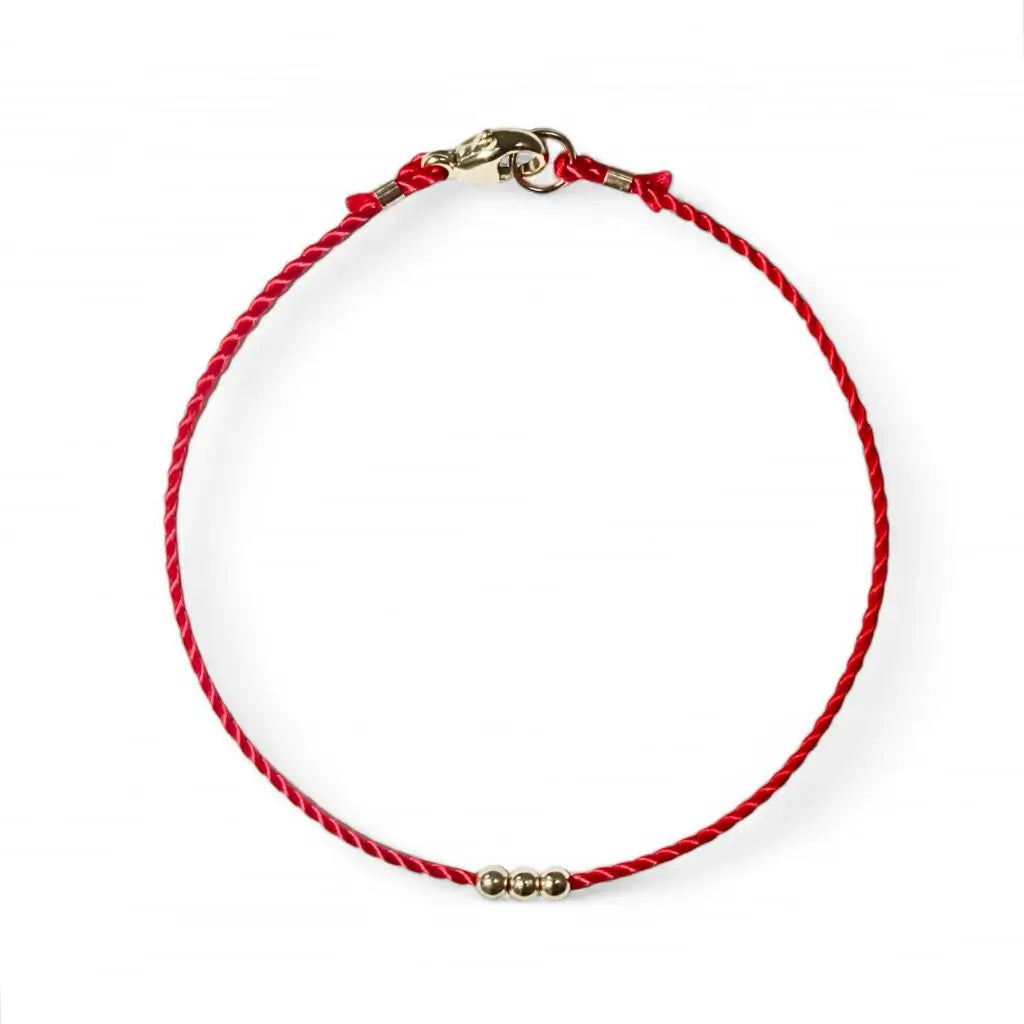 14K Solid Gold Bead Red String Bracelet - Timeless Elegance