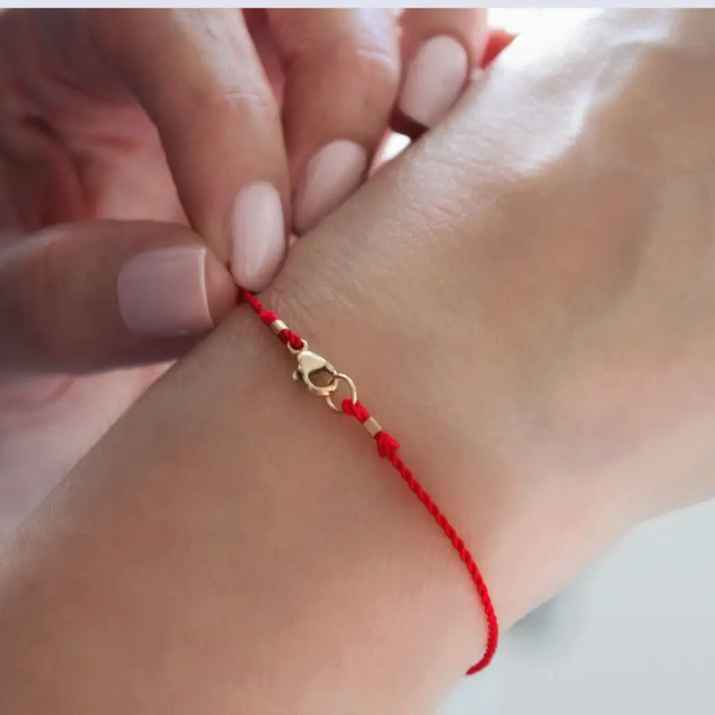 14K Solid Gold Bead Red String Bracelet - Timeless Elegance