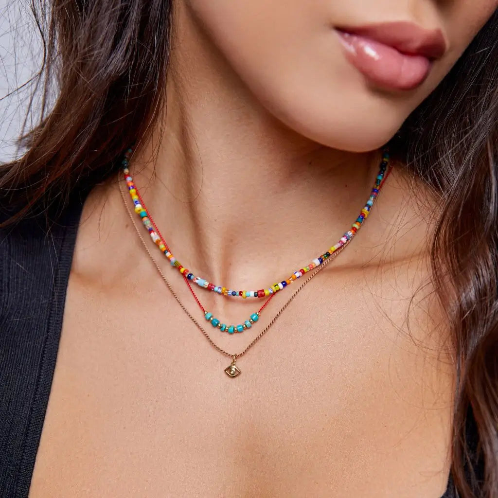 turquoise heishi gold silk necklace - Luck Strings