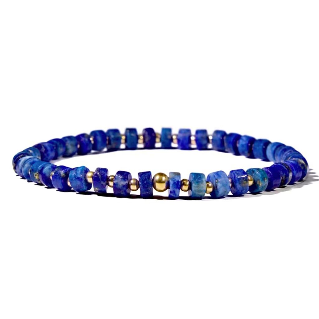 Lapis Lazuli Cylinder & 14K Gold Minimalist Bracelet