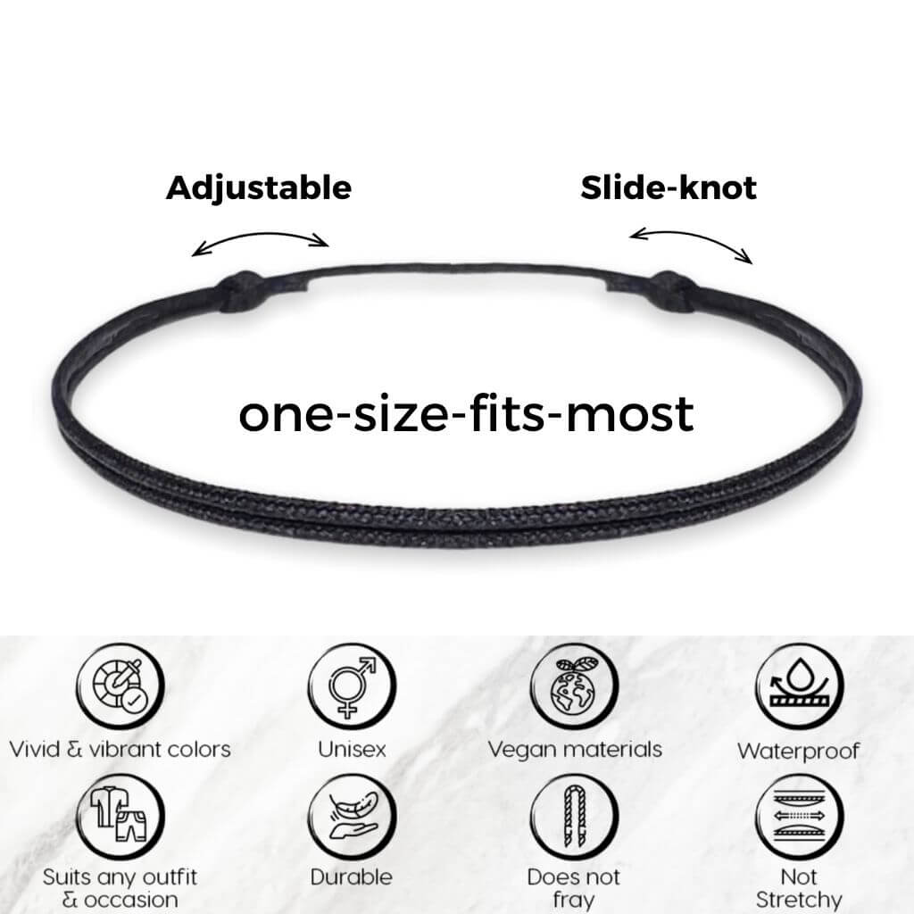 Black Cord Bracelet, Black String Bracelet, Lucky Bracelet, Braid Bracelet,  Yoga Bracelet, Simple Surfer Bracelet thin: Black Cord 006 